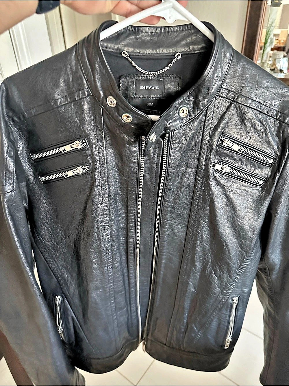Diesel mens real Leather Jacket black Large